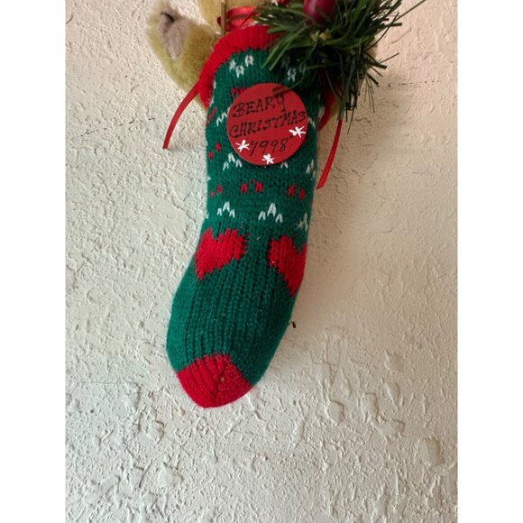 Vintage 1998 Beary Christmas Collectible Knit Stocking Ornament Teddy Bear READ - Picture 6 of 10